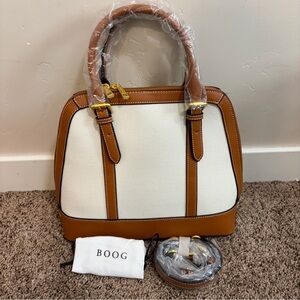 Boog Vegan Leather Handbag Crossbody Bag Satchel, Brown & Beige, Backpack Purse